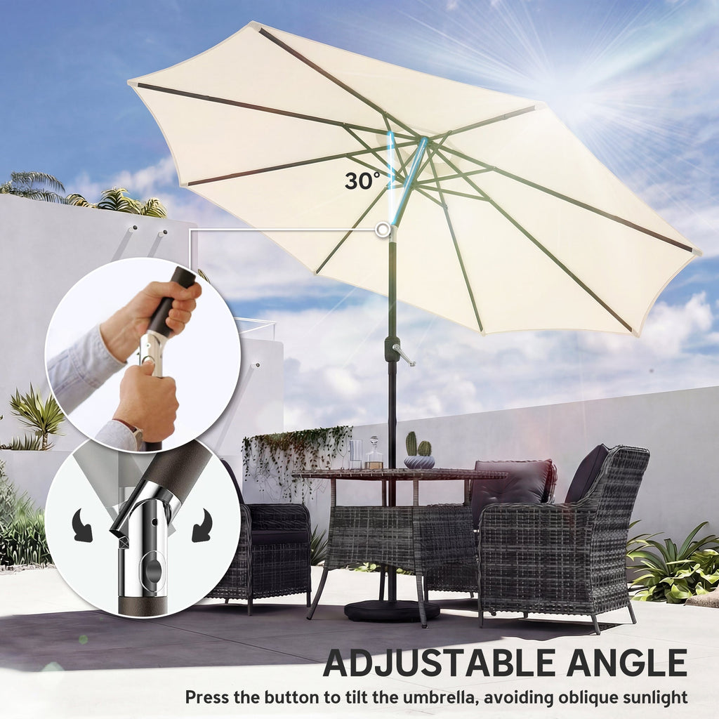2.7 m Garden Parasol with Cross Base, Sandbag and Tilt, Cream White
