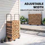 Heavy-Duty Steel DIY Firewood Rack with Customizable Width for Indoor & Outdoor Log Storage, Black