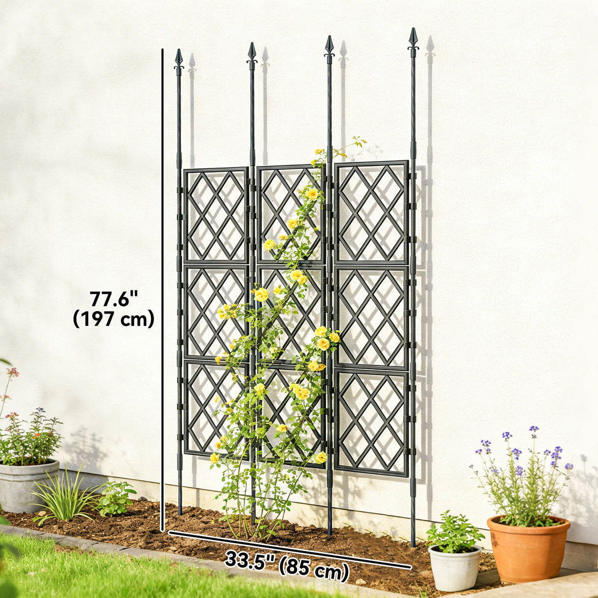 33.5 x 77.6 Inch Foldable Garden Trellis for Climbing Plants, Black