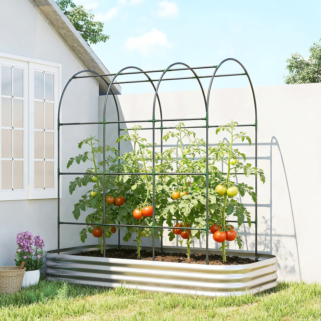 7 x 4 x 7ft Galvanized Raised Garden Bed with Arched Trellis, Silver