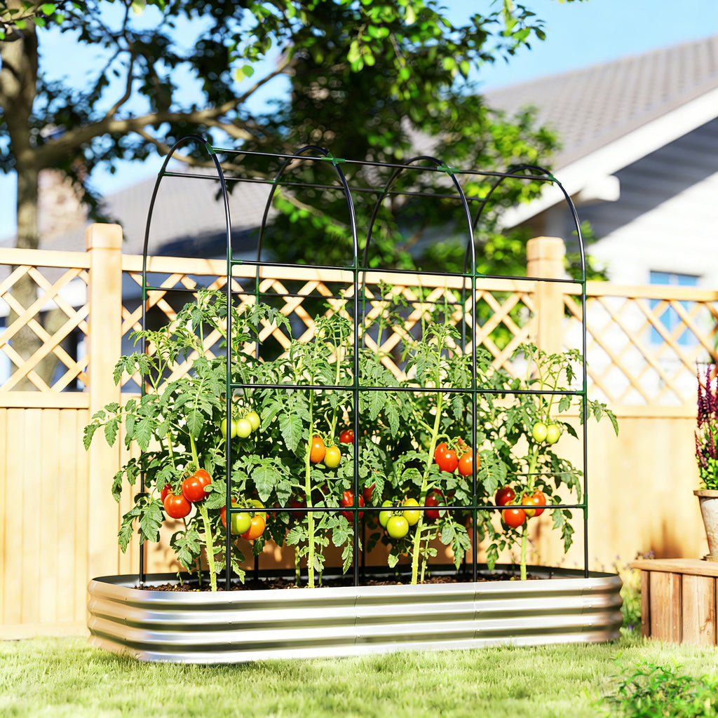 7 x 4 x 7ft Galvanized Raised Garden Bed with Arched Trellis, Silver