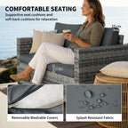 2 Seater Rattan Sofa with Deep Seat and Wide Armrests, Mixed Grey