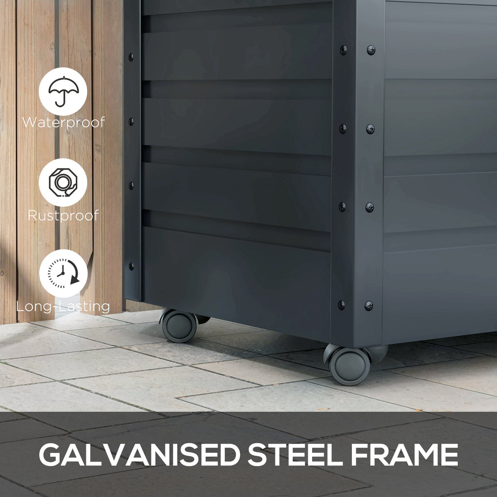 78 Gallon Galvanized Steel Deck Box with Wheels and Handles, Dark Grey