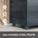 78 Gallon Galvanized Steel Deck Box with Wheels and Handles, Dark Grey