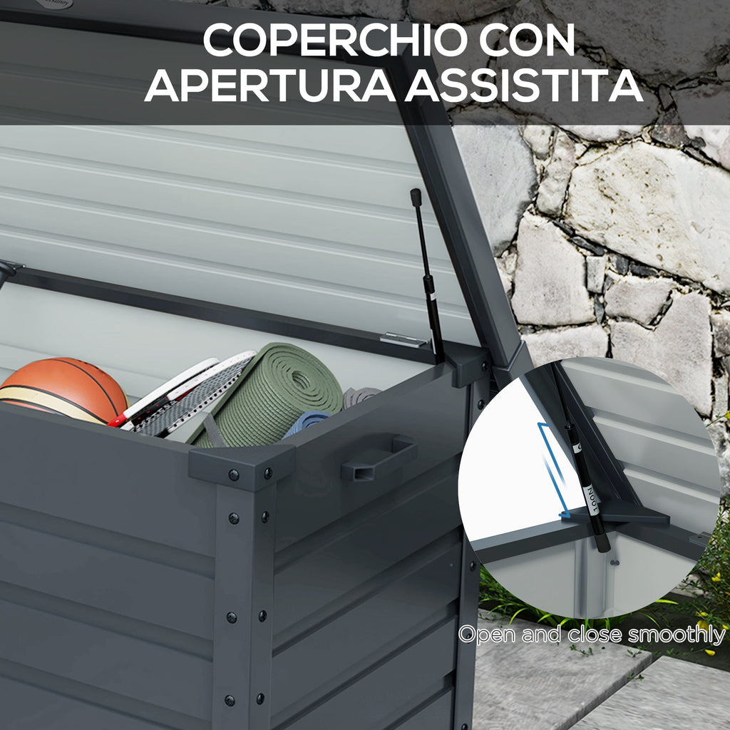 78 Gallon Galvanized Steel Deck Box with Wheels and Handles, Dark Grey