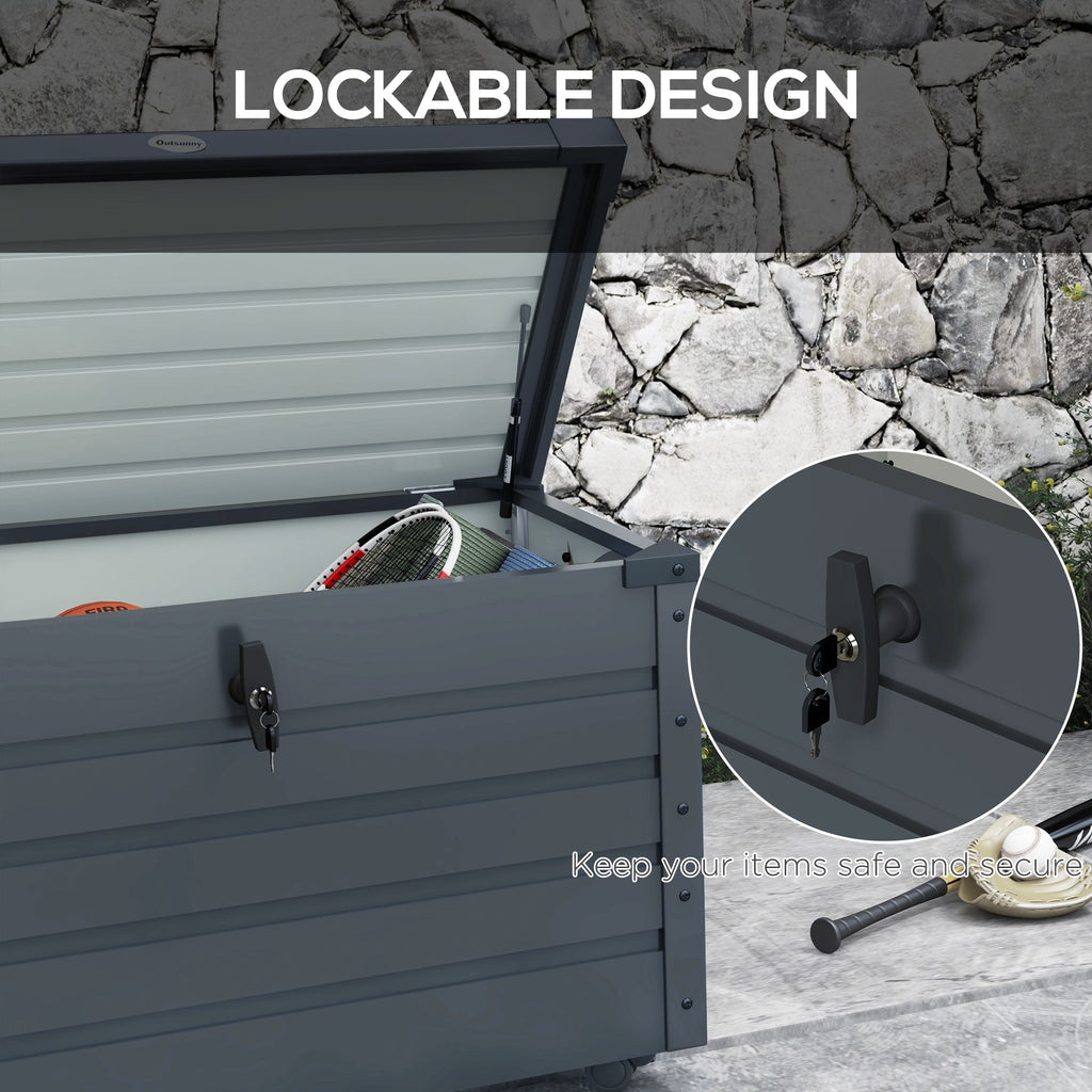 78 Gallon Galvanized Steel Deck Box with Wheels and Handles, Dark Grey