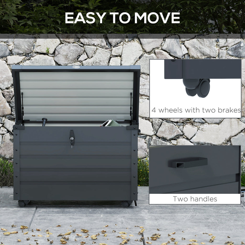78 Gallon Galvanized Steel Deck Box with Wheels and Handles, Dark Grey