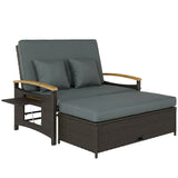 Rattan Daybed with Adjustable Backrest, Storage Ottoman, Mixed Gray