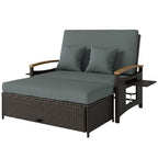Rattan Daybed with Adjustable Backrest, Storage Ottoman, Mixed Gray