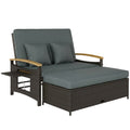 Rattan Daybed with Adjustable Backrest, Storage Ottoman, Mixed Gray