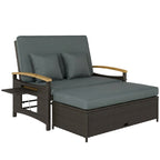 Rattan Daybed with Adjustable Backrest, Storage Ottoman, Mixed Gray