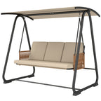 3 Seater Garden Swing Chair with Tilting Canopy and Zipped Cushions, Sand Brown