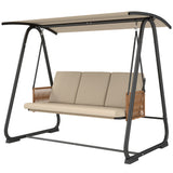 3 Seater Garden Swing Chair with Tilting Canopy and Zipped Cushions, Sand Brown