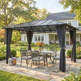 3 x 4 m Hardtop Gazebo with Polycarbonate Roof and Curtains, Dark Grey