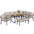 7 Seater Garden Furniture Set with Faux Wood Table, Khaki