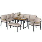 7 Seater Garden Furniture Set with Faux Wood Table, Khaki