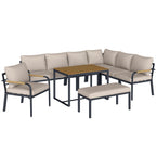 7 Seater Garden Furniture Set with Faux Wood Table, Khaki