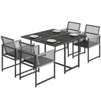 5-Piece Light Grey Outdoor Dining Set with Tempered Glass Top, Foldable Chairs