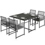 5-Piece Light Grey Outdoor Dining Set with Tempered Glass Top, Foldable Chairs