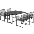 5-Piece Light Grey Outdoor Dining Set with Tempered Glass Top, Foldable Chairs
