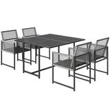 5-Piece Light Grey Outdoor Dining Set with Tempered Glass Top, Foldable Chairs