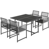5-Piece Light Grey Outdoor Dining Set with Tempered Glass Top, Foldable Chairs