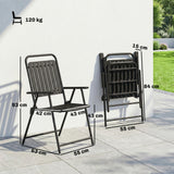 Set of 4 Folding Garden Chairs with Armrests and Slatted Seat, Black