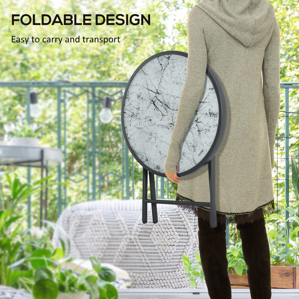 18" Outdoor Round Folding Table with Tempered Glass Top, White