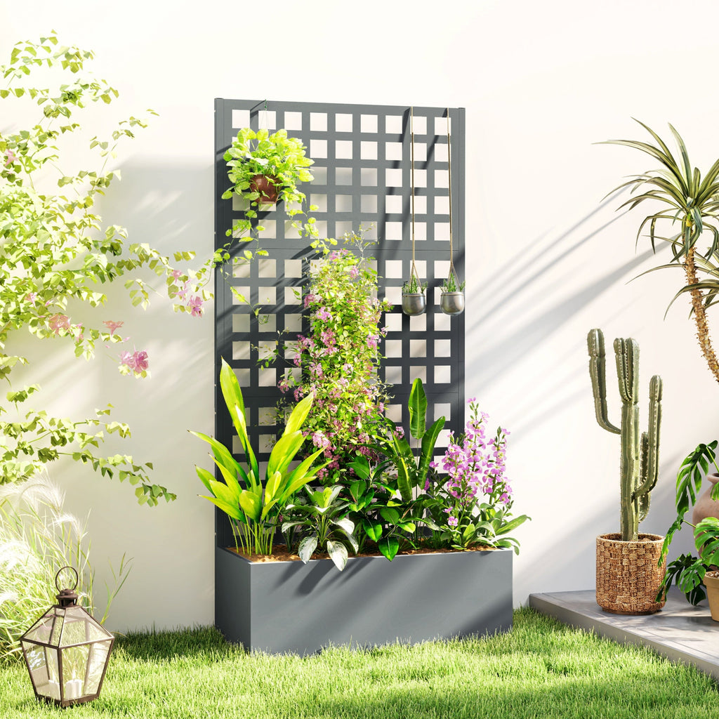 35" x 16" x 70" Raised Garden Bed with Trellis and Privacy Screen, Grey Wood Effect