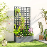 35" x 16" x 70" Raised Garden Bed with Trellis and Privacy Screen, Grey Wood Effect