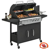 2+1 Burner Hybrid Dual Fuel BBQ Grill with Cabinet, Black