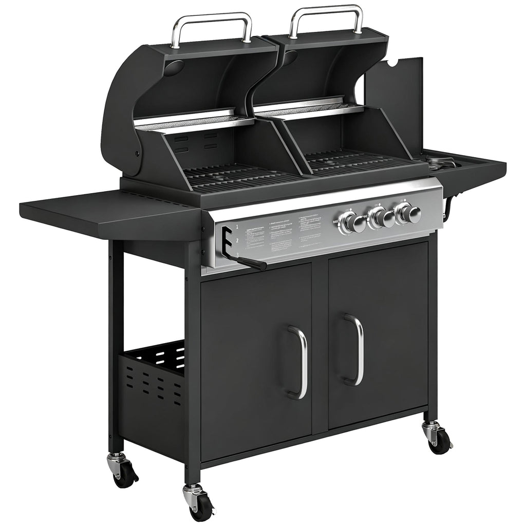 2+1 Burner Hybrid Dual Fuel BBQ Grill with Cabinet, Black