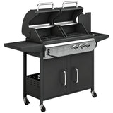 2+1 Burner Hybrid Dual Fuel BBQ Grill with Cabinet, Black