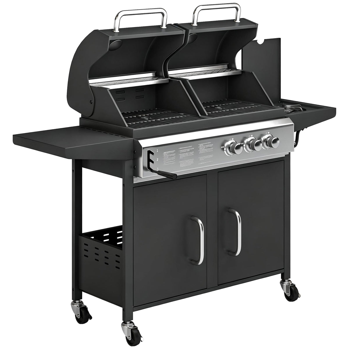 2+1 Burner Hybrid Dual Fuel BBQ Grill with Cabinet, Black