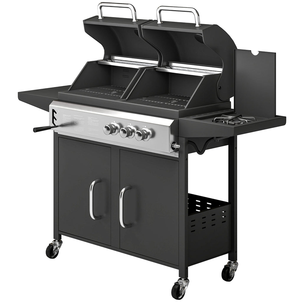 2+1 Burner Hybrid Dual Fuel BBQ Grill with Cabinet, Black