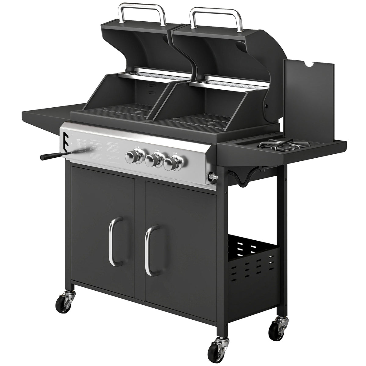 2+1 Burner Hybrid Dual Fuel BBQ Grill with Cabinet, Black