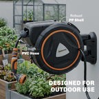 28+2m Retractable Wall-Mount Hose Reel with Auto Retraction & 180° Swivel, Orange