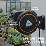 28+2m Retractable Wall-Mount Hose Reel with Auto Retraction & 180° Swivel, Orange