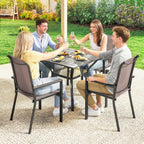 5 Piece Garden Dining Set with Stackable Chairs and Parasol Hole, Grey/Khaki