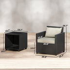 3 Piece Patio Bistro Set with Glass Table and Cushioned Chairs, Beige