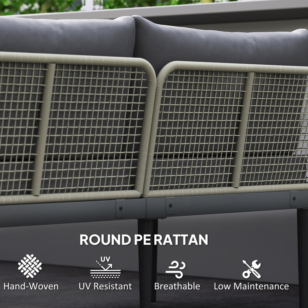 4-Seater L-Shaped Rattan Corner Sofa Set with Acacia Wood Coffee Table, Grey