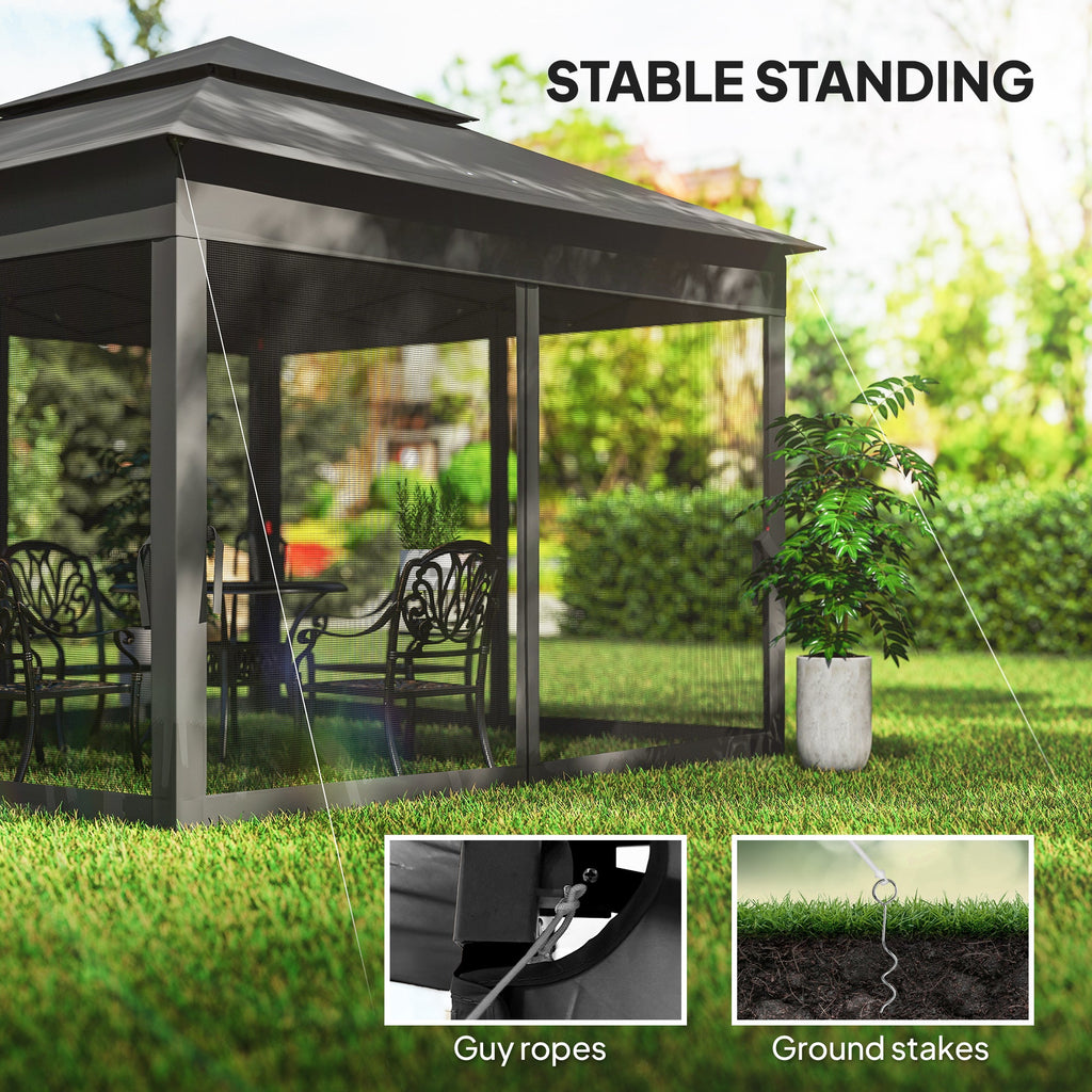 3 x 3 m Pop Up Gazebo with Double Roof, Netting & Carry Bag, Black