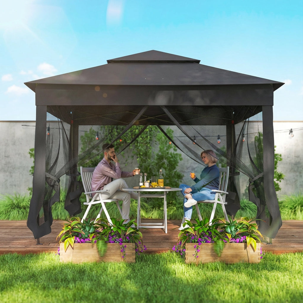 3 x 3 m Pop Up Gazebo with Double Roof, Netting & Carry Bag, Black