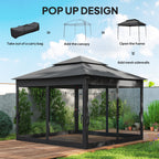 3 x 3 m Pop Up Gazebo with Double Roof, Netting & Carry Bag, Black