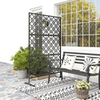78" x 48" Metal Outdoor Privacy Screen, Quatrefoil Design, Black