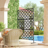 78" x 48" Metal Outdoor Privacy Screen, Quatrefoil Design, Black