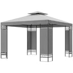 10 x 10 ft Canopy Gazebo with Double Roof and Screen Panels, Light Grey