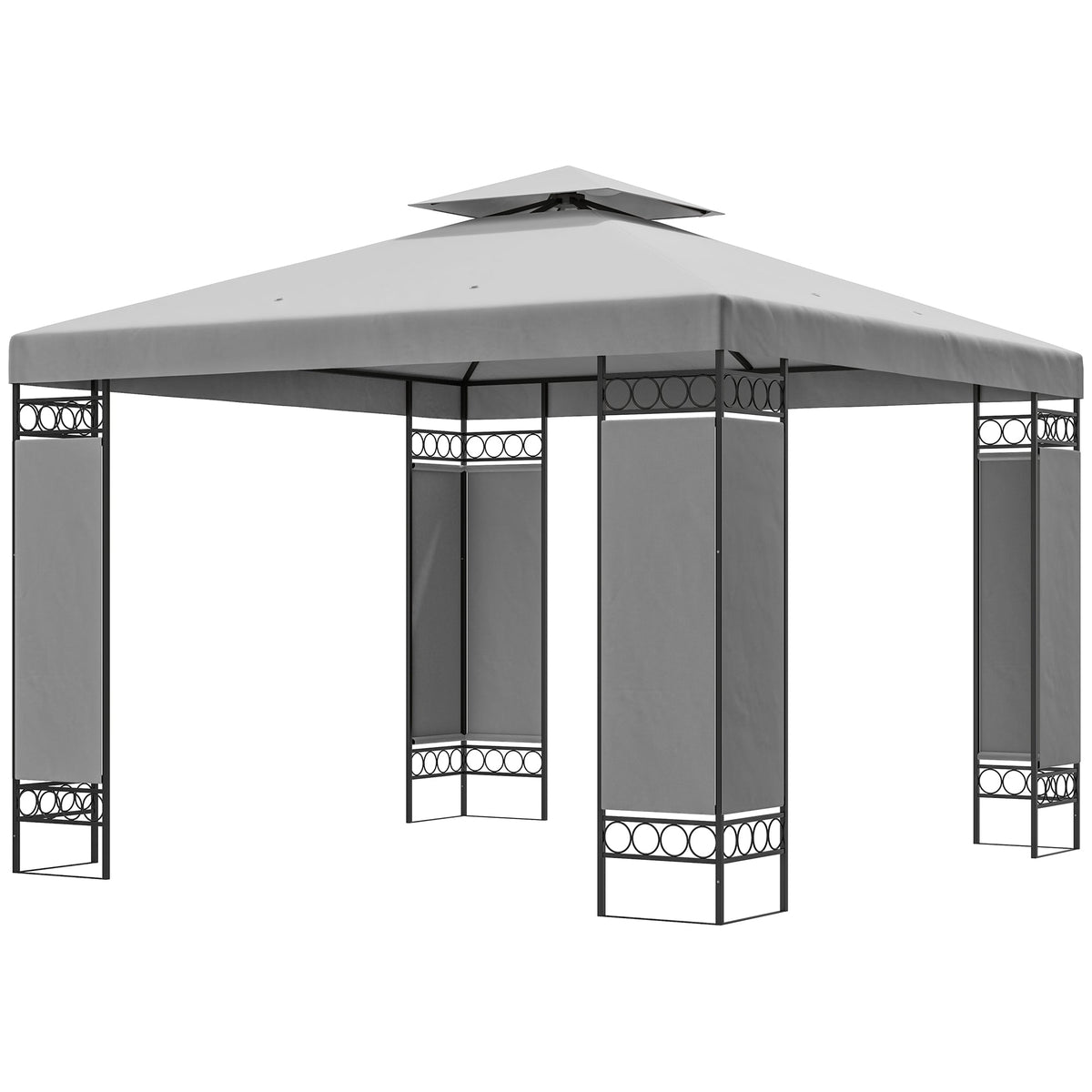 10 x 10 ft Canopy Gazebo with Double Roof and Screen Panels, Light Grey