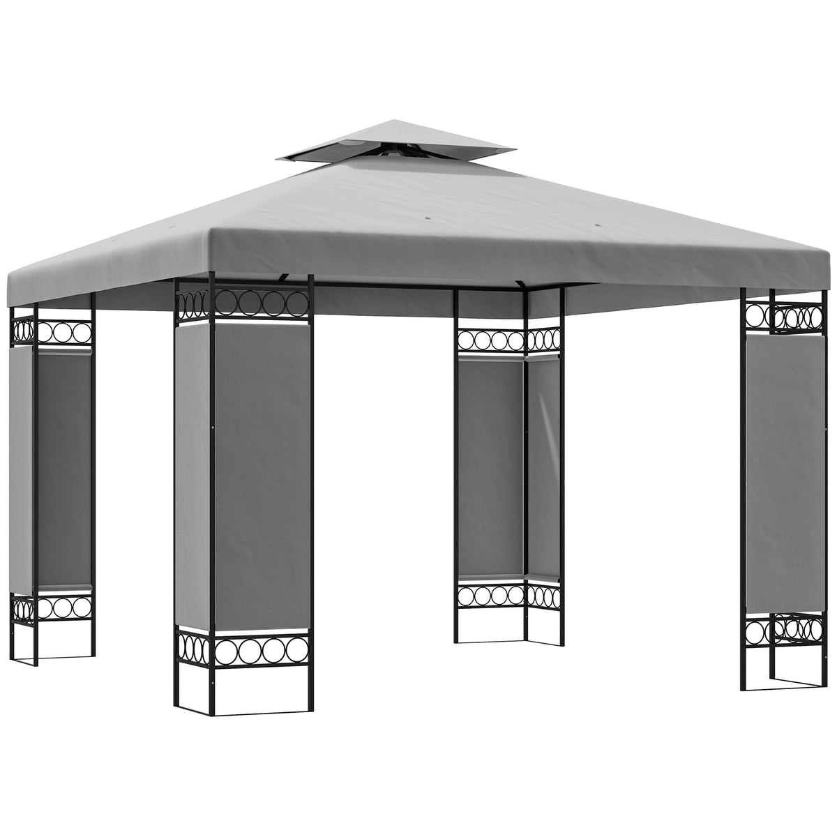 10 x 10 ft Canopy Gazebo with Double Roof and Screen Panels, Light Grey