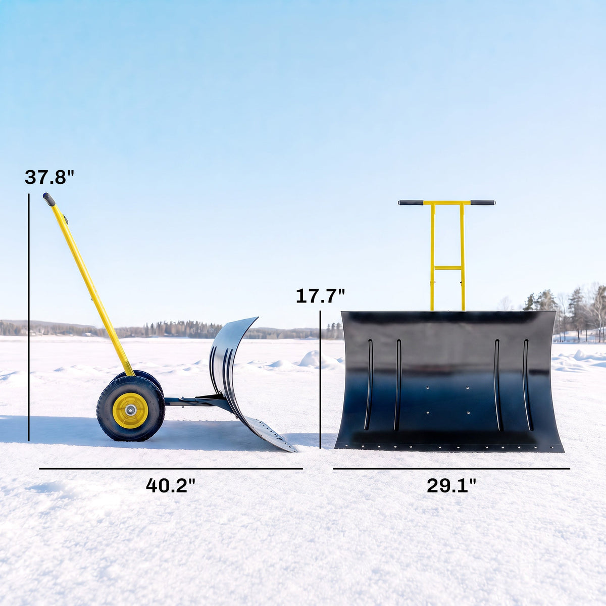 Snow Pusher with Wheels, 5-Level Handle & 7-Angle Blade, 29" x 18" Yellow